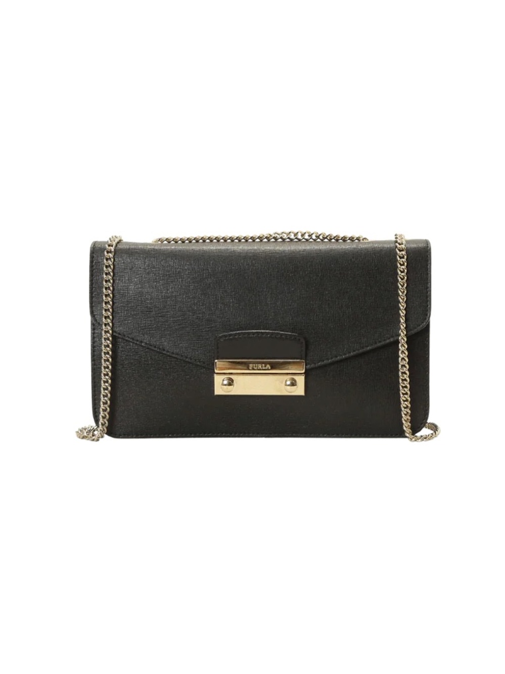 Furla Black Leather Crossbody with Gold Hardware